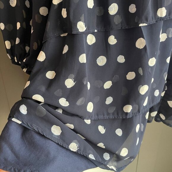 Abercrombie Long-Sleeve Ruffle Tiered Mini Dress Navy Blue Polka Dot Size XL - Picture 7 of 12